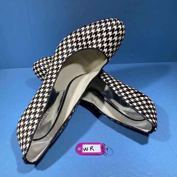 MICHAEL KORS Flex Mid Pump Houndstooth Classic Heel Black White US 9 Calf Hair - Picture 1 of 7